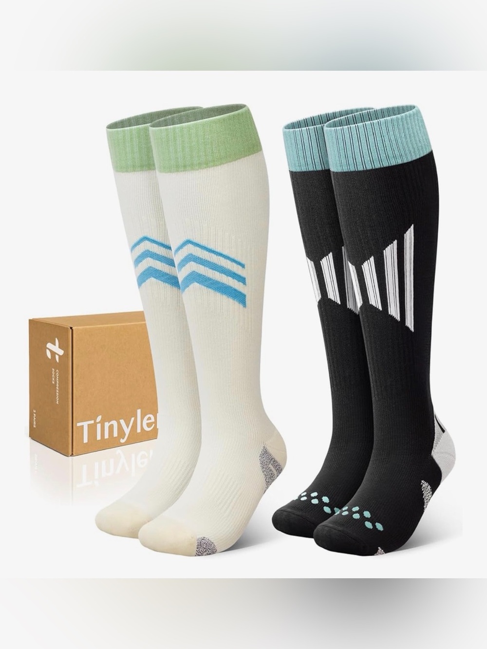 TINYLEMON Wide Calf Compression Socks for Women & Men 15-20 mmHg Cushioned S/M